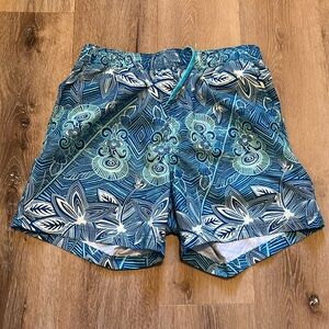 Caribbean Floral Navy Mesh Lined Adjustable Swimwear Men’s Medium